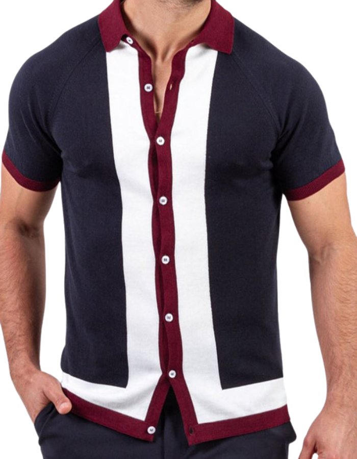 SHOPIQAT Men's Single Breasted Paneled Colour Contrast Short Sleeve Shirt - Premium from shopiqat - Just $9.250! Shop now at shopiqat